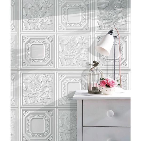 Falkirk Jura II 1/3 in. 28 in. x 28 in. Peel and Stick Off White Shapes, Flowers PE Foam Decorative Wall Paneling