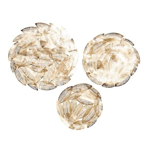 Metal Gold Abstract Round Disk Leaf Wall Decor (Set of 3)