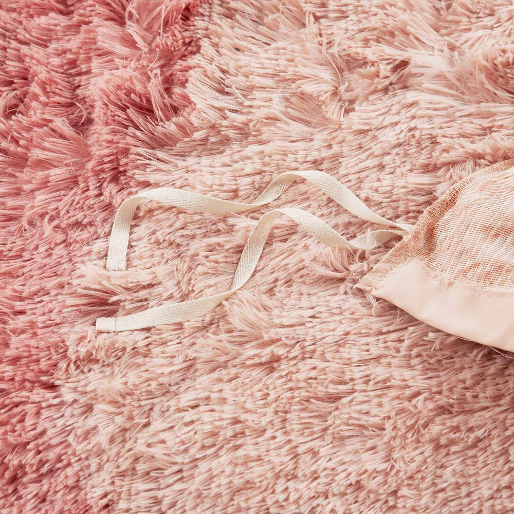 Blush Ombre Shaggy Faux Fur Queen Duvet Cover Set