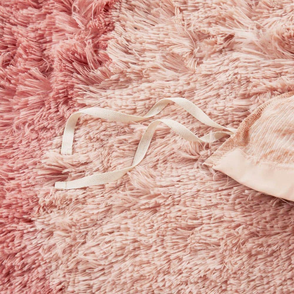 Blush Ombre Shaggy Faux Fur King Bedspread Set