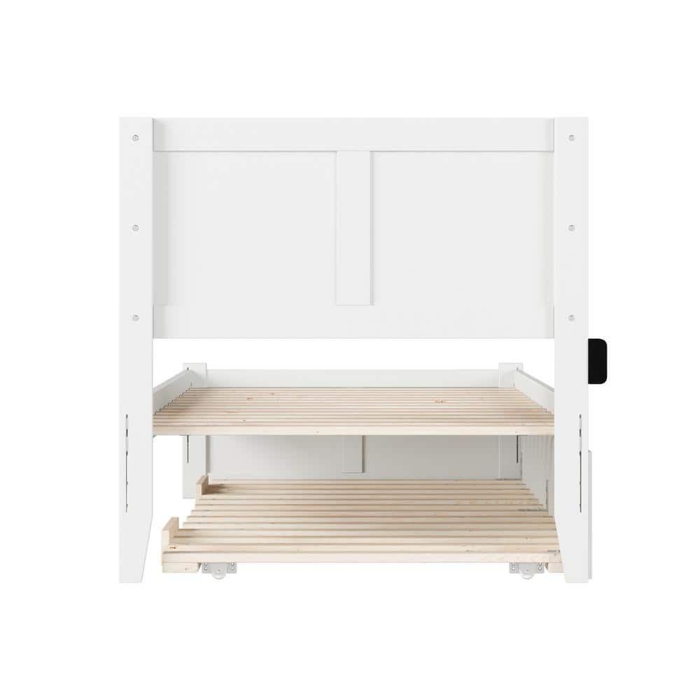 White Twin Wood Platform Bed with Trundle and Chevron Headboard