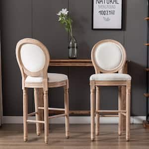 46.5in.H Beige(Light Wood)French Upholstered Wooden Barstools Fabric seat (Set of 2)