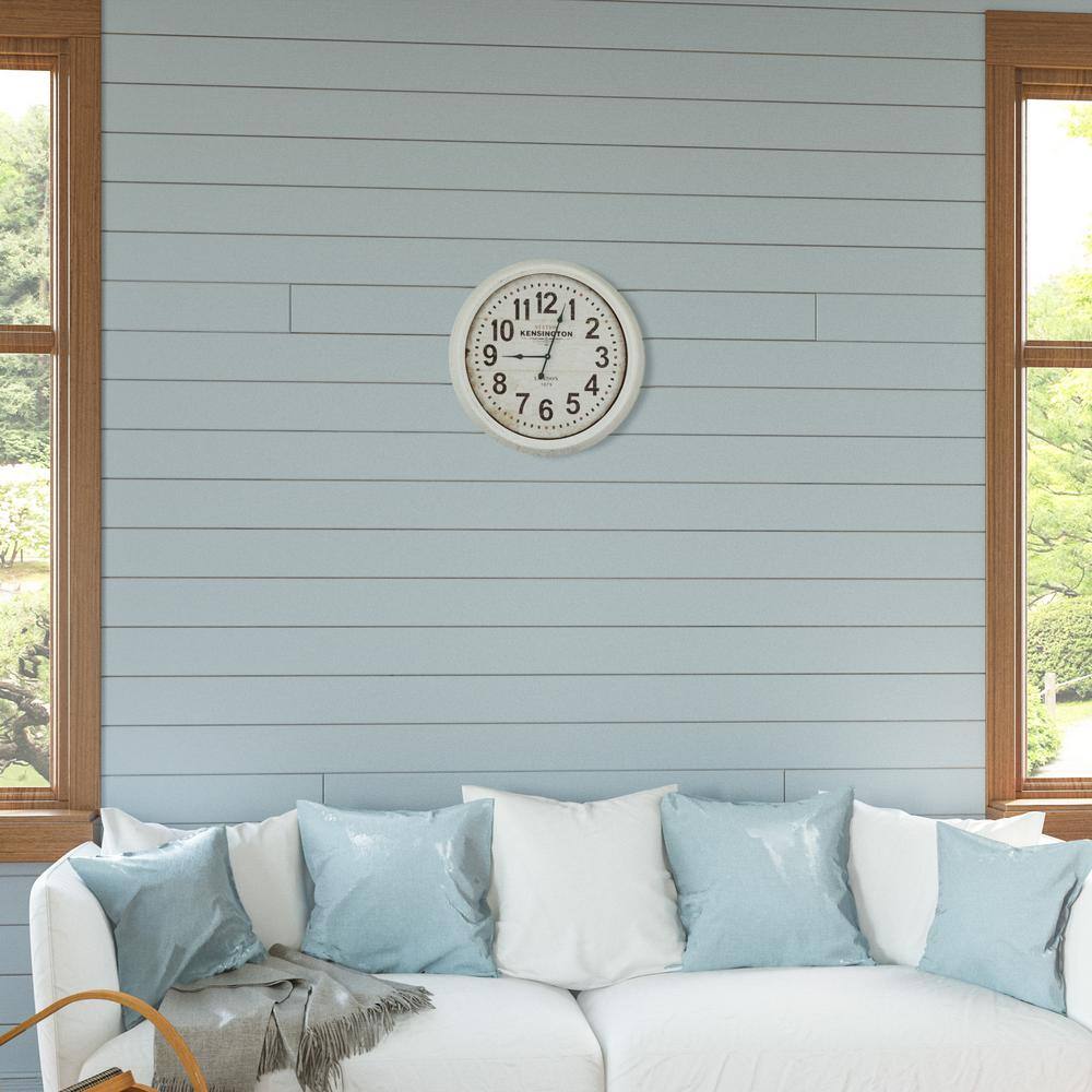 Distressed White Metal and Wood European Wall Clock