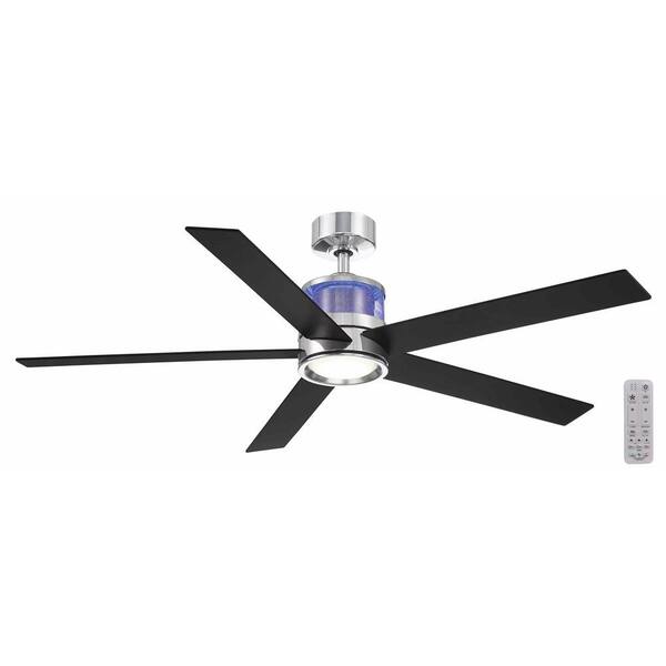 Sereno 56 in. Indoor Chrome DC Motor Ceiling Fan with Adjustable White LED and RBG Uplight with Remote Included