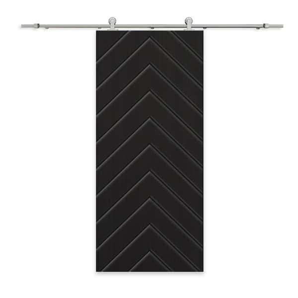 CALHOME Herringbone 30 in. x 80 in. Fully Assembled Black Painted MDF Modern Sliding Barn Door with Hardware Kit
