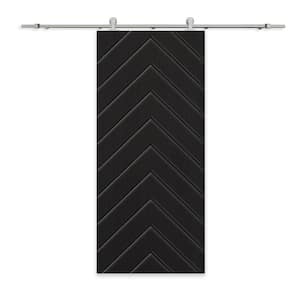 Herringbone 36 in. x 96 in. Fully Assembled Black Stained MDF Modern Sliding Barn Door with Hardware Kit