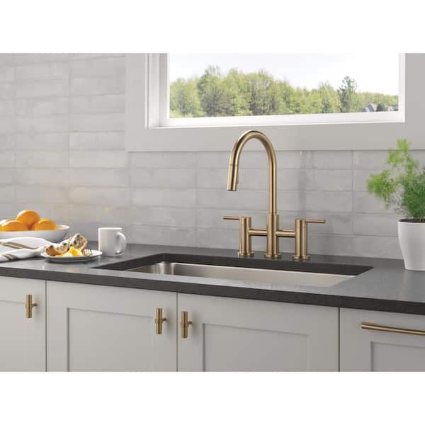 Delta Nicoli Gold Double Handle Bridge Kitchen Faucet in Champagne