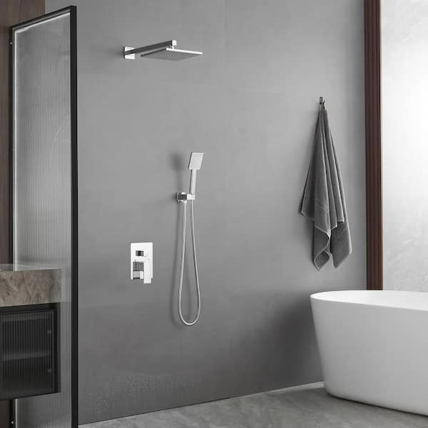 Single Handle 1-Spray Square Rainfall Shower Faucet Set 2.5 Gpm with High Pressure in Polished Chrome (Valve Included)