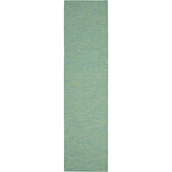 Positano Blue Green 2 ft. x 6 ft. Indoor/Outdoor Solid Contemporary Runner Area Rug