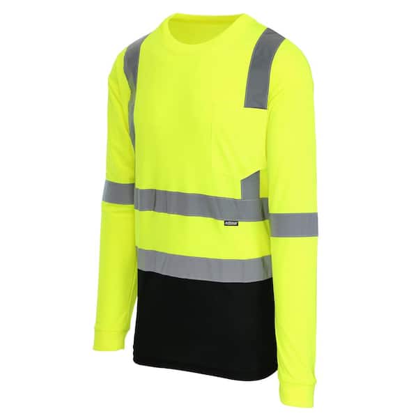 Men's X-Large High Visibility Black/Yellow ANSI Class 3 Polyester Long-Sleeve Safety Shirt with Reflective Tape