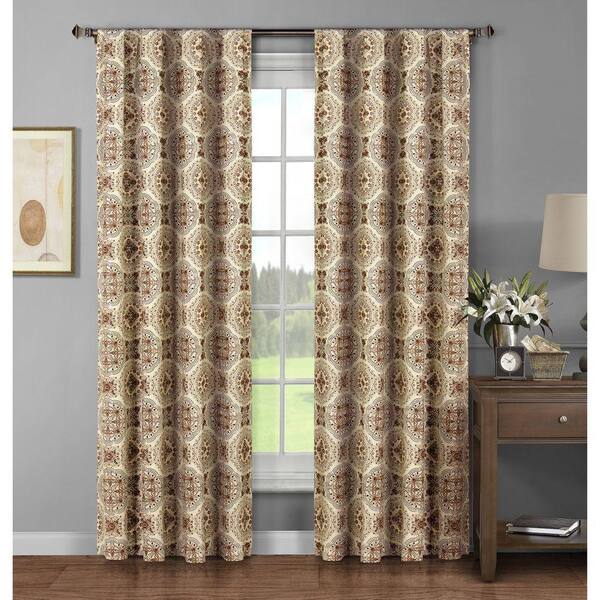 Window Elements Semi-Opaque Caroline Printed Cotton Extra Wide 96 in. L Rod Pocket Curtain Panel Pair, Spice (Set of 2)