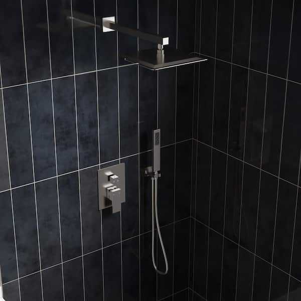 ClassicRain Square Wall Mount 10 in. Single Handle 2-Spray Shower Faucet 2.5 GPM with Pressure Balance in Brushed Nickel