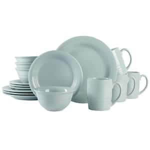 16-Pcs Round Stoneware Dinnerware Set Service of 4 in Light Blue