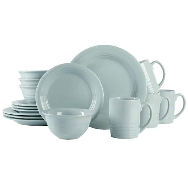 MARTHA STEWART EVERYDAY 16-Pcs Round Stoneware Dinnerware Set Service of 4 in Light Blue