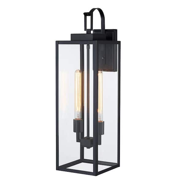Hukoro Foothill 27.5 in. H 2-Light Matte Black Outdoor Hardwired Wall Lantern Sconce