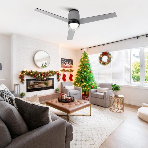 52 in. Matte Black Flush Mount Standard Ceiling Fan with RGB LED Lights, Speaker and Remote/APP Control