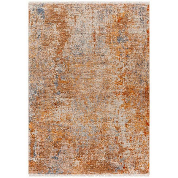 Benjara Modern Orange, Brown, and Blue 5 ft. x 8 ft. Abstract Paint Art Design Polyester Fabric Area Rug