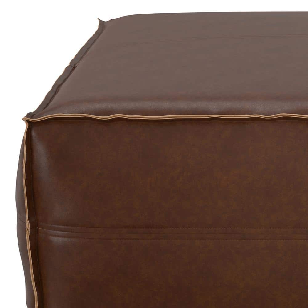 Brody Distressed Dark Brown Faux Leather Square Pouf