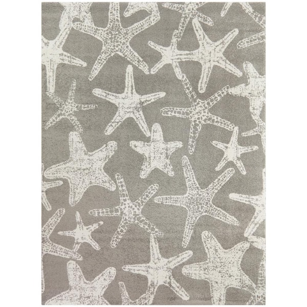 PRIVATE BRAND UNBRANDED Leyton Grey 8 ft. x 10 ft. Starfish Print Area Rug