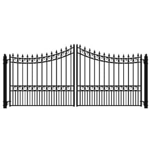 Manhattan Style 16 ft. x 6 ft. Black Steel Dual Driveway Fence Gate