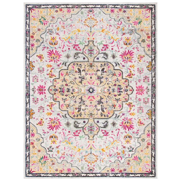 SAFAVIEH Madison Grey/Gold 10 ft. x 14 ft. Border Geometric Floral Medallion Area Rug