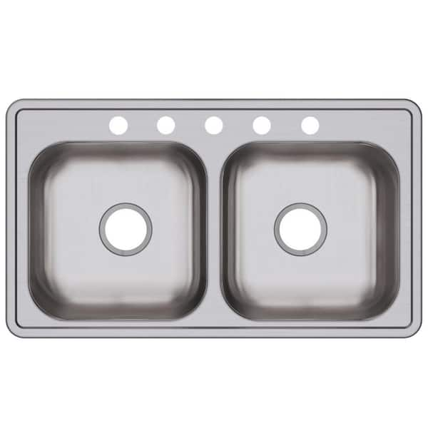 Elkay 33in Drop In 2 Bowl 22 Gauge Stainless Steel Sink Only And No