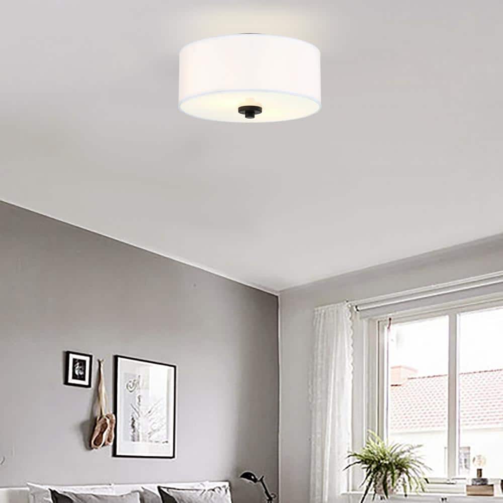 White Glass Drum Shade Flush Mount Ceiling Light