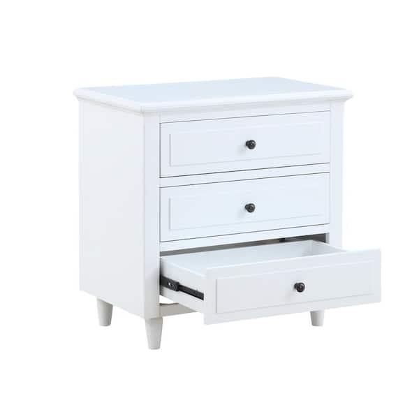 Modern White 3-Drawer Exquisite Solid Wood Cabinet Nightstand (28.1 in. H x 27.9 in. W x 16.9 in. D)