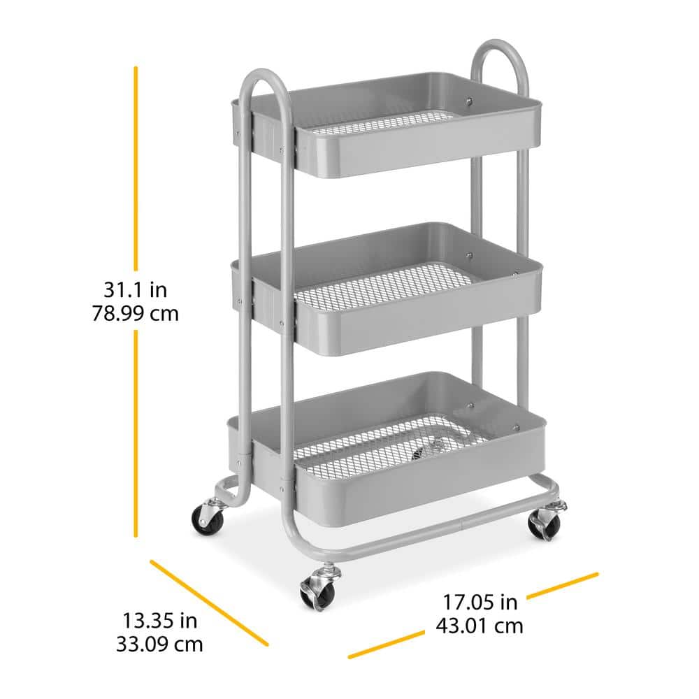 Alloy Gray 3-Tier Rolling Metal Utility Cart