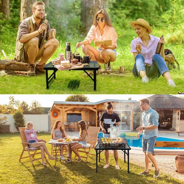 KQWBEWQ Small Metal Folding Table,Outdoor Folding Table With Net Mesh