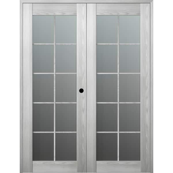Belldinni Vona 10 Lite 56 in. x 96 in. Left Hand Active Frosted Glass Ribeira Ash Wood Composite Double Prehung French Door