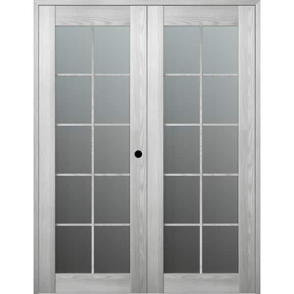 Belldinni Vona 10 Lite 60 in. x 84 in. Left Hand Active Frosted Glass Ribeira Ash Wood Composite Double Prehung French Door