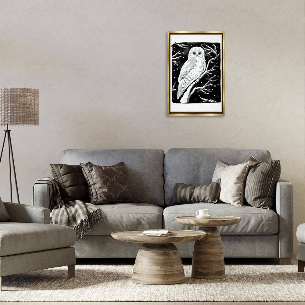 Forest Owl & Calm Snowfall by Hannah Moren Gold Floater Frame Animal Graphic Art Print 25 in. x 17 in. price history on PriceWatchPro