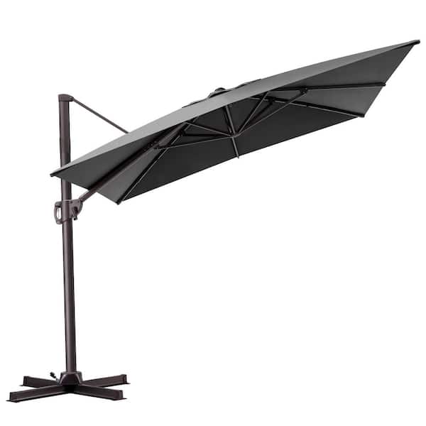 Pellebant 10.5 ft. x 9 ft. Aluminum Rectangular 360° Rotation Cantilever Patio Umbrella in Gray with 220 lbs. Umbrella Base