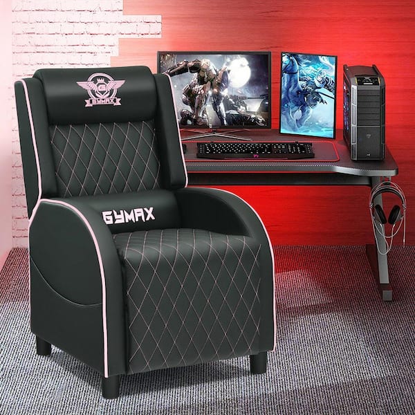 24.5 in. W Pink Massage Gaming Recliner Chair Leather Single Sofa Home Theater Seat