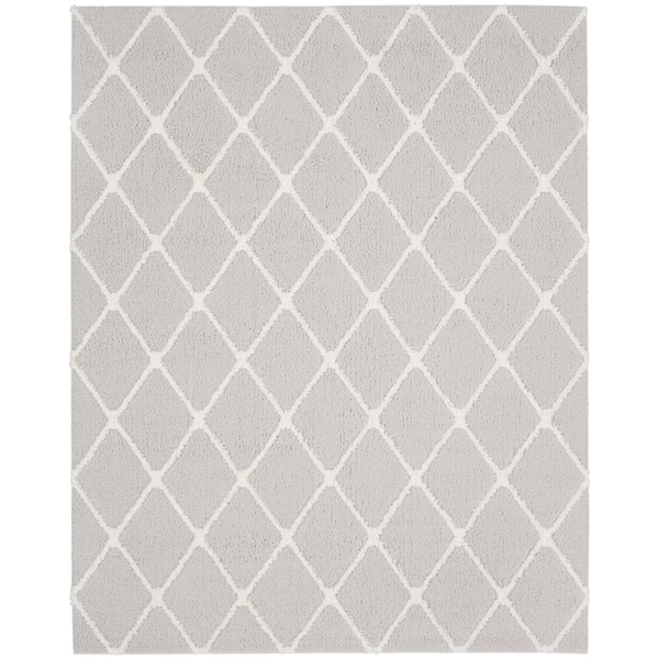 Feather Soft Grey Ivory 8 ft. x 10 ft. Diamond Contemporary Area Rug