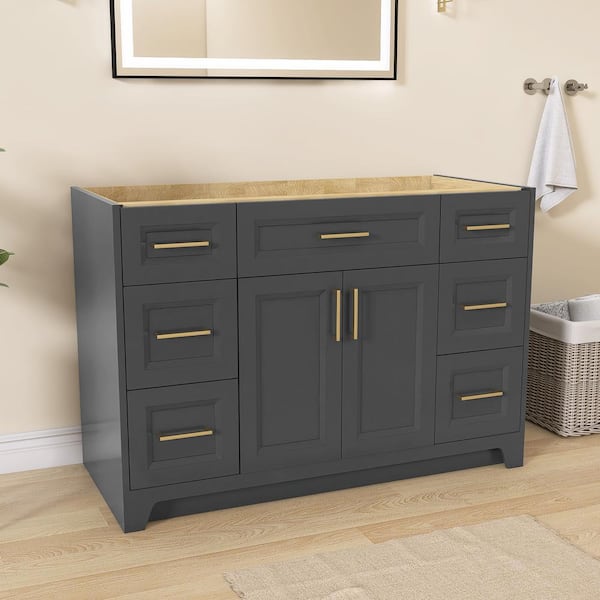 Getpro 48 in. W x 22 in. D x 35.5 in. H Freestanding Solid Wood Bath Vanity Cabinet Without Top in Deep Gray Assembled