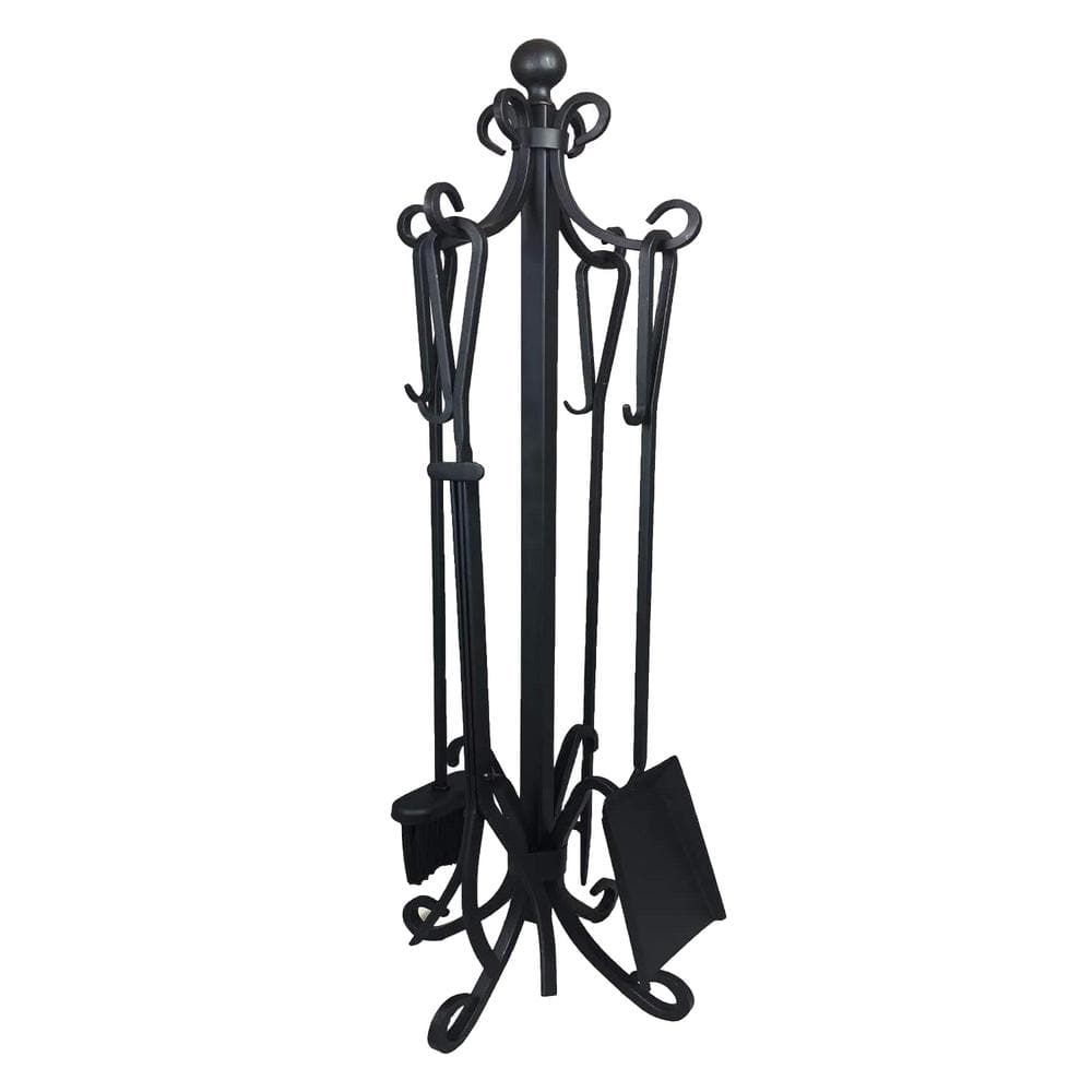 Ashman Black Iron 5-Piece Fireplace Tool Set with Crook Handles