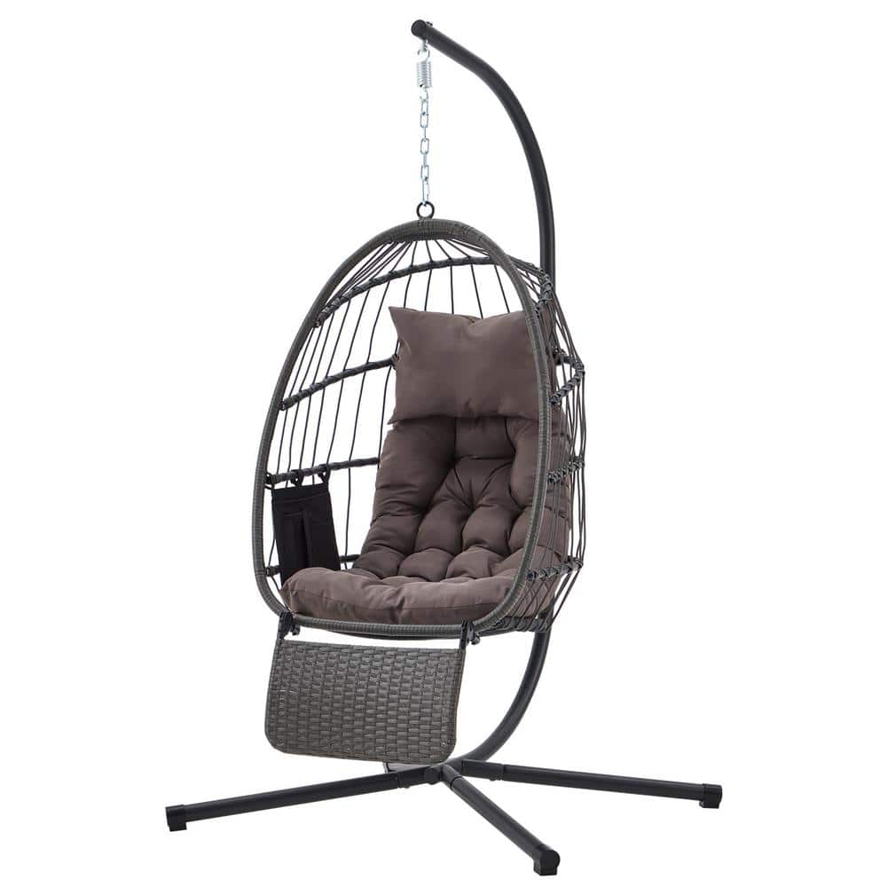 Hanging Double Egg Chair, Metal Outdoor Rocking Chair with Stand and Cushio