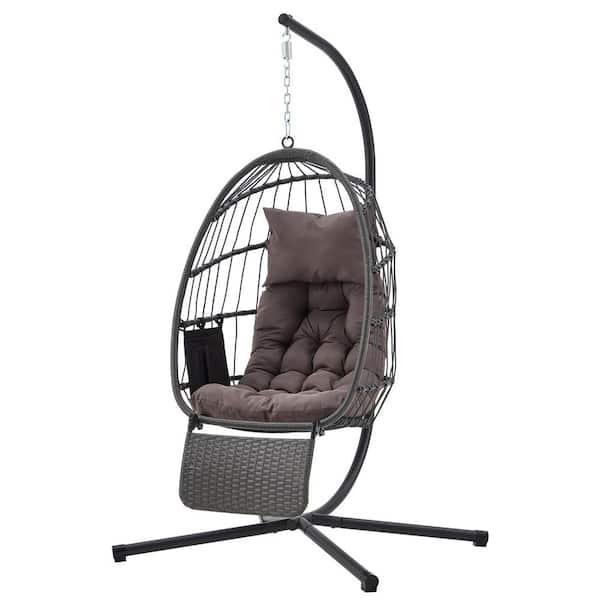 Unbranded Hanging Double Egg Chair, Metal Outdoor Rocking Chair with Stand and Cushion, Gray