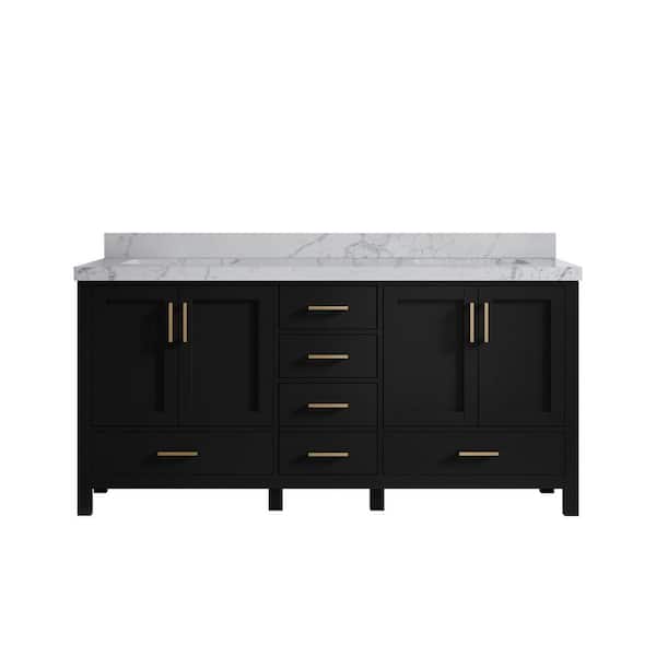 Willow Collections Malibu 72 in. W x 22 in. D x 36 in. H Double Sink Bath Vanity in Black with 2 in. Venatino Qt. Top