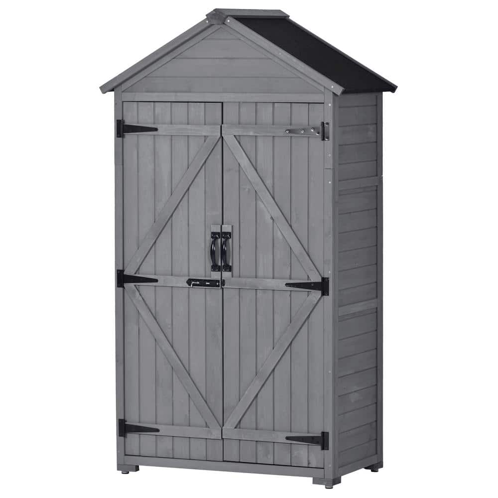 Sungrd 35.4 in. W x 22.4 in. D x 69.3 in. H Gray Fir Wood Outdoor Storage Cabinet with Waterproof Asphalt Roof -  LY-C012G