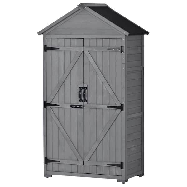 GOSHADOW 2.95 ft. W x 1.87 ft. D Wood Shed with Waterproof Asphalt Roof, Lockable Doors, 3-Tier Shelves, Gray (5.52 sq. ft.)
