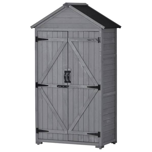 Unbranded Gray 2.95 ft. W x 1.87 ft. D Wood Waterproof Storage Shed with 3-tier Shelves and Lockable Doors (5.52 sq. ft.)