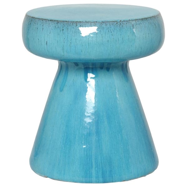 Mushroom 18 in. H Blue Round Ceramic Garden Stool