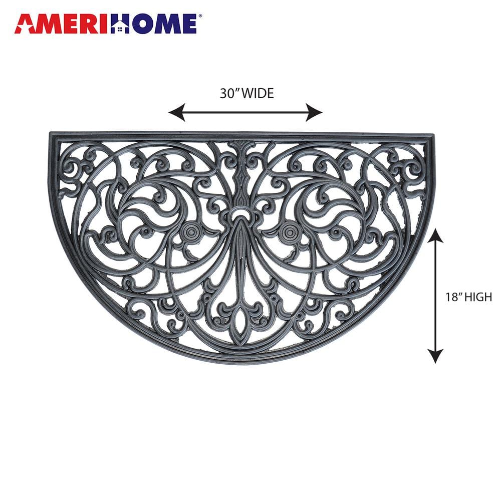 Half Circle Black Rubber Scrollwork Outdoor Entry Mat