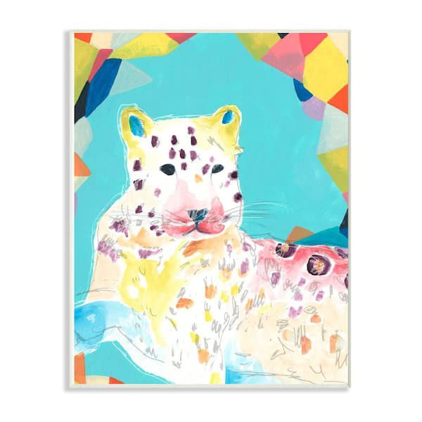 Stupell Industries 10 in. x 15 in. "Colorful Abstract Leopard Rainbow Blue Drawing" by June Erica Vess Wood Wall Art