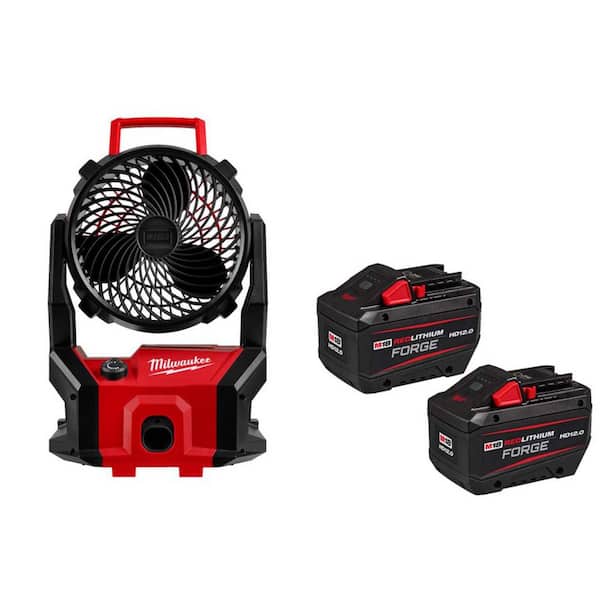 M18 18-Volt Lithium-Ion Brushless Cordless PACKOUT Jobsite Fan w/ (2) FORGE HD 12.0 Ah Batteries