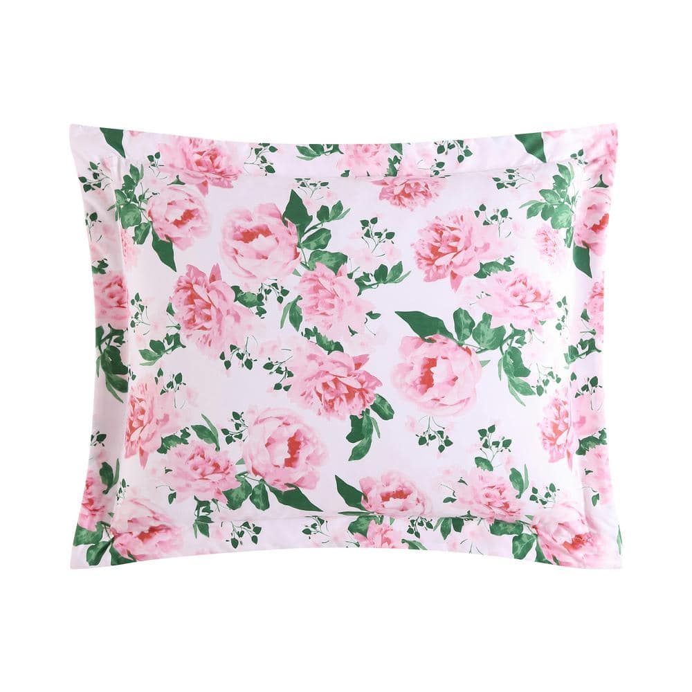 Twin Pink Cotton Floral Duvet Cover Set with Sham