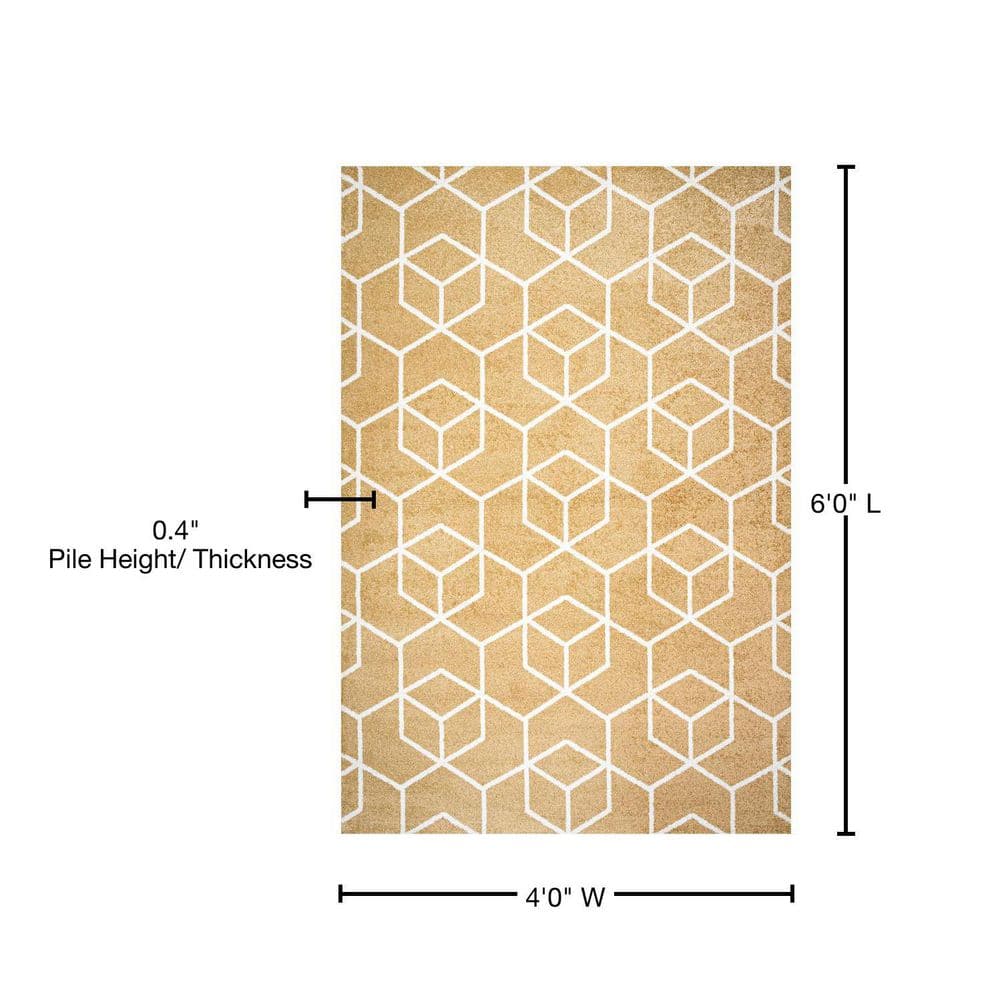Mid-Century Geometric Gold and White 4' x 6' Area Rug